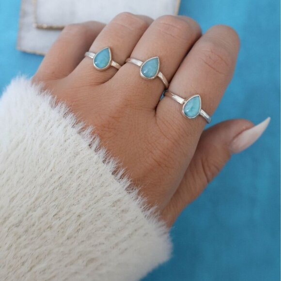 Mesa Ring Larimar Womens Silver Boho Bohemian Gypsy Dainty Gift  Present Holiday - Picture 13 of 15